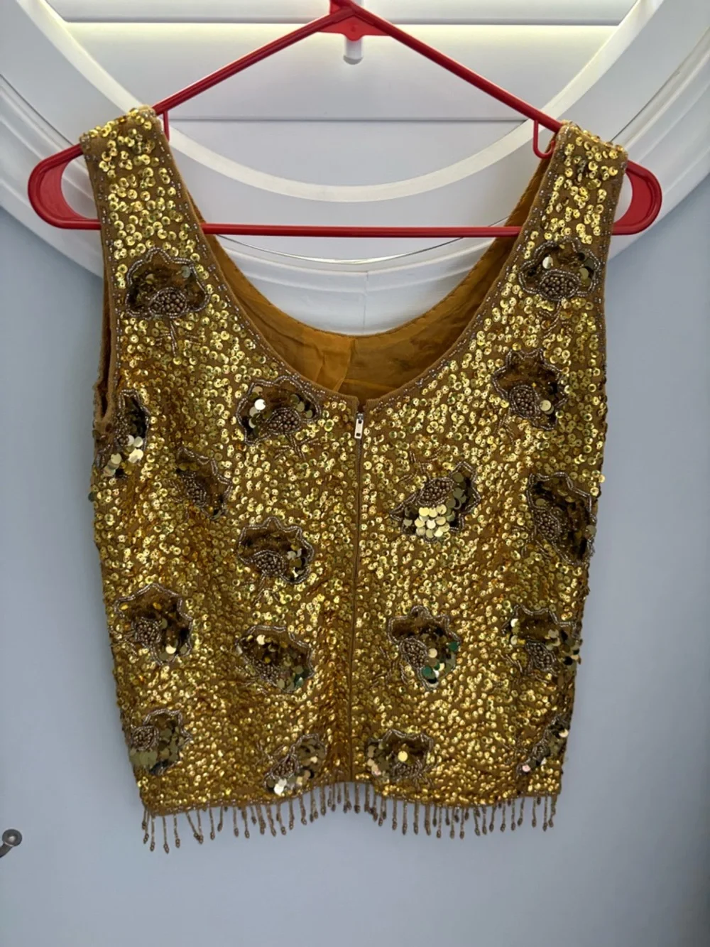 Vintage Harilela gold beaded sequin wool tank top size 38 US Small - Picture 6 of 10